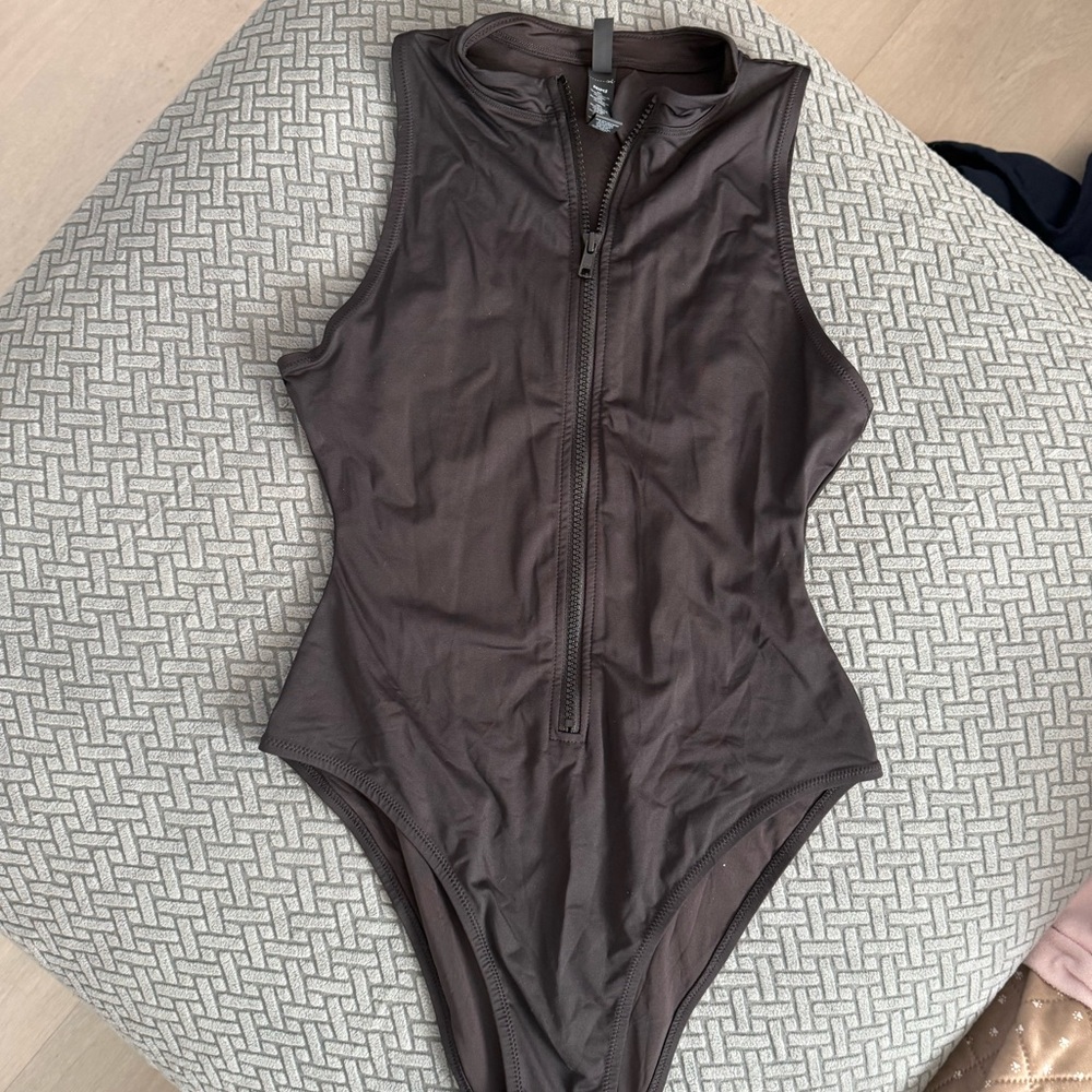 Black Skims Zip-Up One Piece Swim